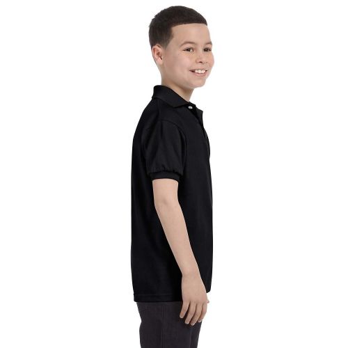  Boys ft Black Cotton-blend Jersey Polo Shirt by Hanes