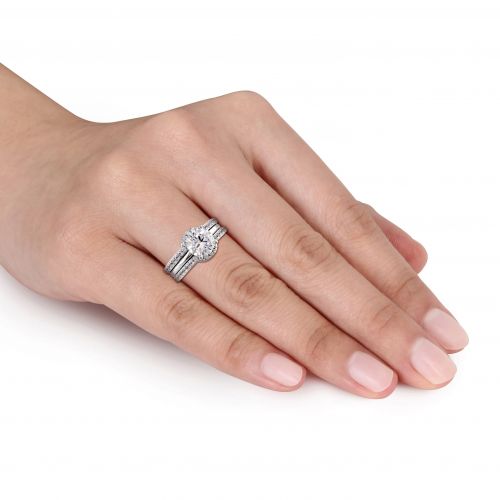  Miadora 10k White Gold Created White Sapphire Bridal Ring Set by Miadora