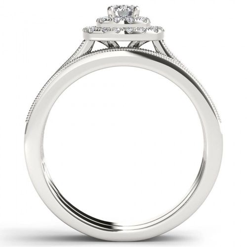  De Couer 14k White Gold 12ct TDW Diamond Double Halo Bridal Ring Set by De Couer