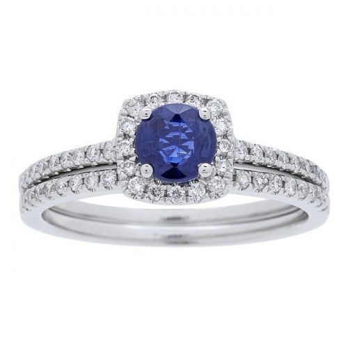  Anika and August 14k White Gold Sapphire and 38ct TDW Diamond Bridal Set (G-H, I1-I2) by Anika and August
