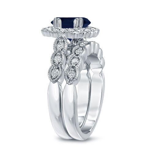  Auriya 14k Gold 1 12ct Oval Cut Blue Sapphire and 35ct TDW Diamond Halo Bridal Ring Set (H-I, SI1- by Auriya