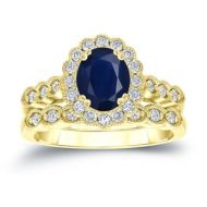 Auriya 14k Gold 1 1/2ct Oval Cut Blue Sapphire and 3/5ct TDW Diamond Halo Bridal Ring Set (H-I, SI1- by Auriya
