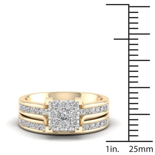  De Couer 10k Yellow Gold 1ct TDW Diamond Cluster Bridal Set by De Couer
