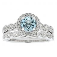 Anika and August 14k White Gold Aquamarine and 3/8ct TDW Diamond Bridal set Ring (G-H, I1-I2) by Anika and August