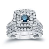 Auriya 14k 1 35ct TDW Round Blue Diamond Halo Bridal Ring Set by Auriya
