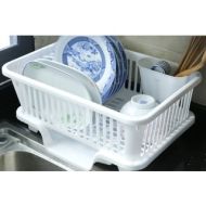 Plastic Dish Rack with Drain Board and Utensil Cup - White by Basicwise