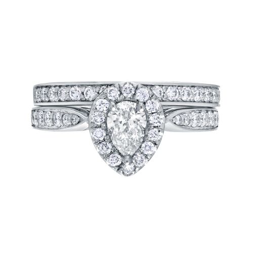  Auriya 14k 1ct TDW Pear Diamond Halo Bridal Ring Set (H-I, I1-I2) by Auriya
