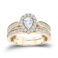 Auriya 14k 1ct TDW Pear Diamond Halo Bridal Ring Set (H-I, I1-I2) by Auriya