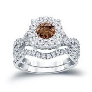 Auriya 14k 1 1/5ct TDW Cluster Brown Diamond Braided Bridal Ring Set (H-I, I1-I2) by Auriya