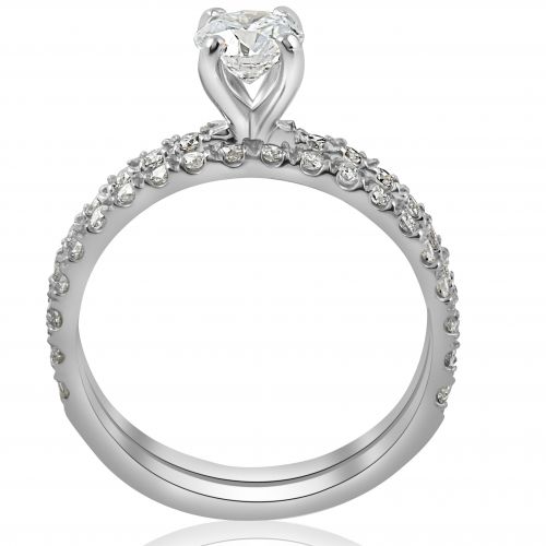 14k White Gold 1 14 ct TDW Diamond Engagement Ring Wedding Set French Pave Single Row (I-J,I2-I3) by Bliss