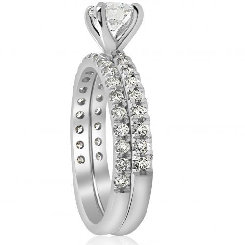  14k White Gold 1 14 ct TDW Diamond Engagement Ring Wedding Set French Pave Single Row (I-J,I2-I3) by Bliss
