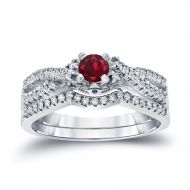Auriya 14k Gold 14ct Ruby and 14ct TDW Diamond Braided Bridal Ring Set (H-I, I1-I2) - Red by Auriya