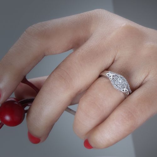  14 Carat White Diamond Celtic Design Bridal Composite Ring In .925 Sterling Silver by Cali Trove