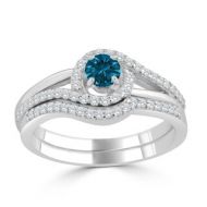 Auriya 14k Gold 12ct TDW Blue and White Diamond Swirl Halo Wedding Ring Set (Blue) by Auriya