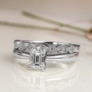 Auriya 14k Gold 1ct TDW Emerald Cut Diamond Vintage Style Wedding Ring Sets - White H-I by Auriya