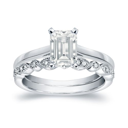  Auriya 14k Gold 34ct TDW Emerald Cut Diamond Vintage Style Wedding Ring Sets - White H-I by Auriya