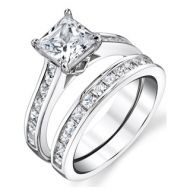 Oliveti Sterling Silver Princess Cut Engagement Ring Bridal Set with Cubic Zirconia - Clear by Oliveti