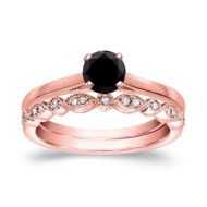 Auriya 14k Gold 1/2ct TDW Vintage-Inspired Black Diamond Solitaire Engagement Ring Bridal Set by Auriya