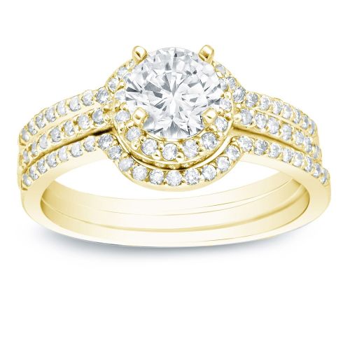 Auriya 14k Gold 1 15ct TDW Certified Diamond Halo Bridal Ring Set - White H-I by Auriya