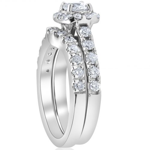  Bliss 14k White Gold 1 14 ct TDW Cushion Halo Diamond Engagement Wedding Ring Set by Bliss