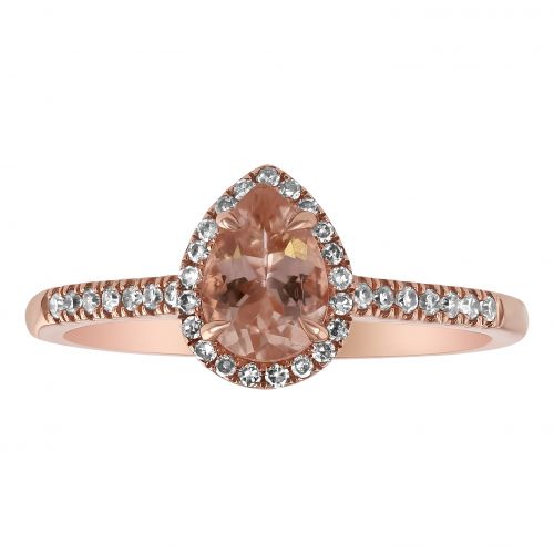  14k Rose Gold 13ct TDW Pear Morganite and Diamond Halo 3 Ring Wedding Set by BHC