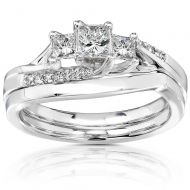 Annello by Kobelli 14k White Gold 12ct TDW Princess-cut Diamond 3 Stone Bridal Rings Set by Annello