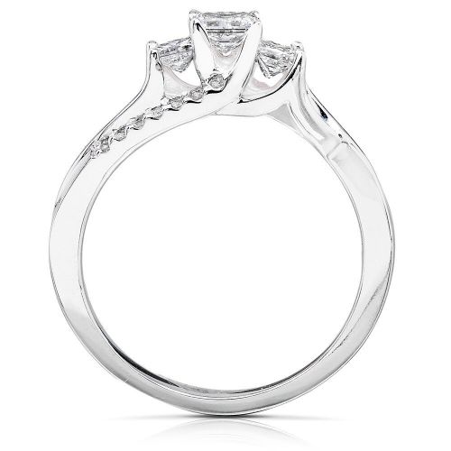  Annello by Kobelli 14k White Gold 12ct TDW Princess-cut Diamond 3 Stone Bridal Rings Set by Annello