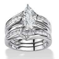 3 Piece 3.56 TCW Marquise-Cut Cubic Zirconia Bridal Ring Set in Sterling Silver Glam CZ by Palm Beach Jewelry