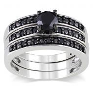 Miadora Sterling Silver 1ct TDW Black Diamond Stackable 3-piece Engagement Bridal Ring Set by Miadora