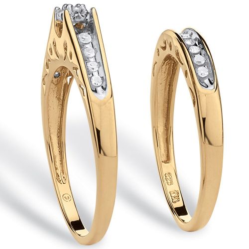  18k GoldSilver 15 TCW Round Diamond Channel-Set Two-Piece Bridal Set by Palm Beach Jewelry