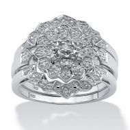 Platinum/Silver 1/7 TCW Round Diamond 3-Piece Bridal Wedding Ring Set by Palm Beach Jewelry
