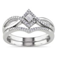 Miadora Sterling Silver 1/4ct TDW Diamond Split Shank Halo Bridal Ring Set by Miadora
