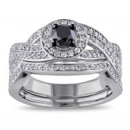 Miadora Sterling Silver 1ct TDW Black and White Diamond Bridal Ring Set by Miadora