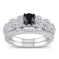 Miadora Sterling Silver 1ct TDW Black and White Diamond Infinity Engagement Ring Wedding Band Bridal by Miadora