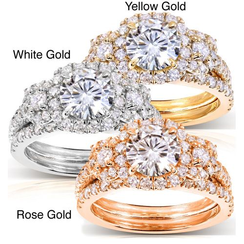 Annello by Kobelli 14k Gold 2ct TGW Round-cut Moissanite (HI) and Diamond Bridal Rings (2 Piece Set) by Annello