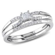 Miadora Sterling Silver 1/5ct TDW Diamond Split Shank Bridal Ring Set by Miadora