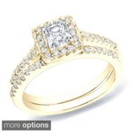 Auriya 14k Gold 34ct TDW Certified Princess-Cut Diamond Halo Bridal Ring Set by Auriya