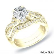 Auriya 14k Gold 1ct TDW Vintage Certified Cushion-Cut Diamond Engagement Ring Set by Auriya