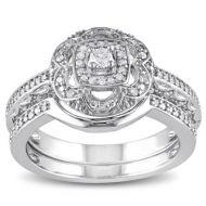 Miadora Sterling Silver 1/3ct TDW Diamond Floral Bridal Ring Set by Miadora