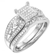 10k White Gold 12ct TDW White Diamond Engagement Bridal Set