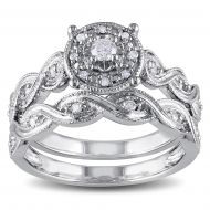 Miadora Sterling Silver 15ct TDW Diamond Infinity Filigree Vintage Halo Bridal Ring Set by Miadora