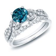 Auriya 14k Gold 1ct TDW Braided Blue Diamond Engagement Ring Bridal Set by Auriya