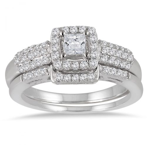 Marquee Jewels 10k White Gold 78ct TDW Diamond Halo Bridal Set by Marquee Jewels
