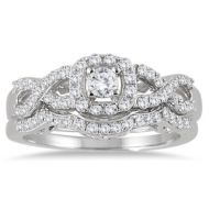 Marquee Jewels 10k White Gold 3/4ct TDW Diamond Halo Bridal Ring Set by Marquee Jewels