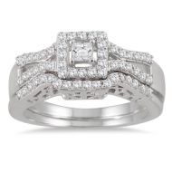 Marquee Jewels 10k White Gold 3/5ct TDW Diamond Halo Bridal Ring Set by Marquee Jewels