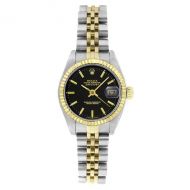 Pre-Owned Rolex Women ft s 6917 Datejust Two-tone Black DIal Stick Watch - Silver by Rolex