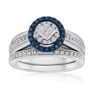 Platinaire 38ct TDW Blue and White Diamond Bridal Set by Amoureux