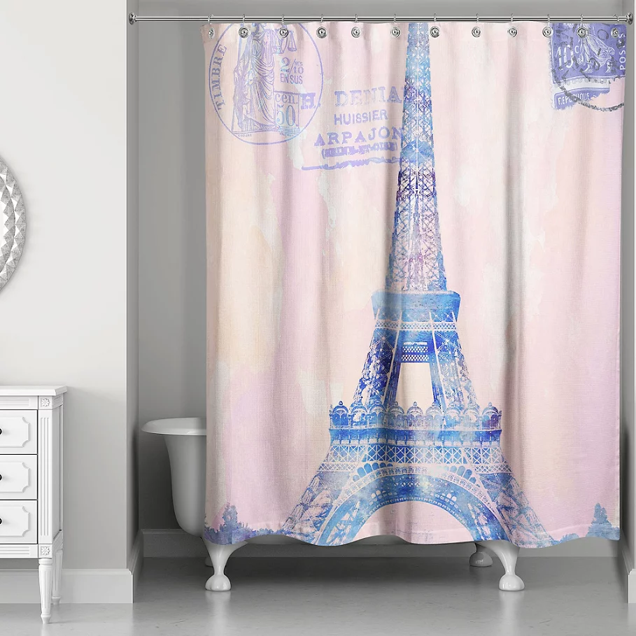 Designs Direct Watercolor Paris Shower Curtain in PinkPurple