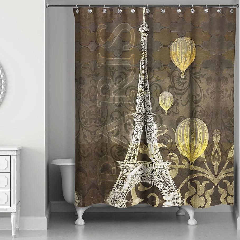 Designs Direct Eiffel Tower Balloons Shower Curtain in BlackYellow