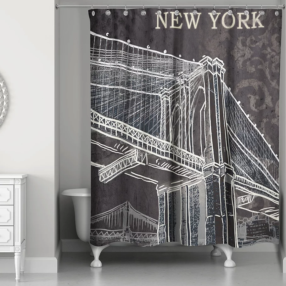 Designs Direct Brooklyn Bridge Shower Curtain in BlackWhite